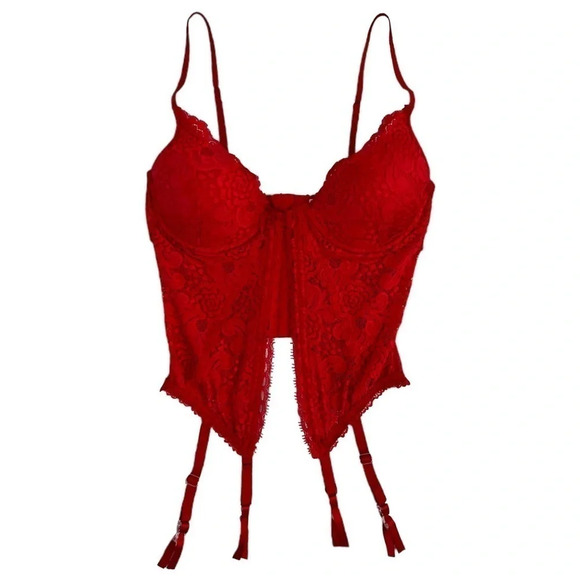 VINTAGE Secret Treasures Red Lace Corset Crop Top - Picture 1 of 7